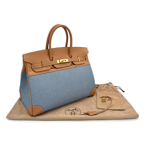 HERMES BIRKIN 35 GOLD BLUE VEAU GULLIVER TOILET JEAN HAND BAG □B GHW 90304977 - PURPOSE