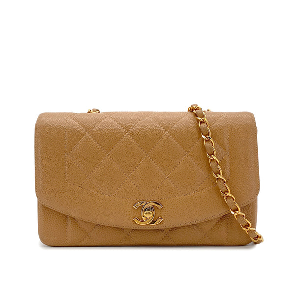 CHANEL VINTAGE DIANA SMALL CHAIN SHOULDER BAG BEIGE CAVIAR SKIN 90304981