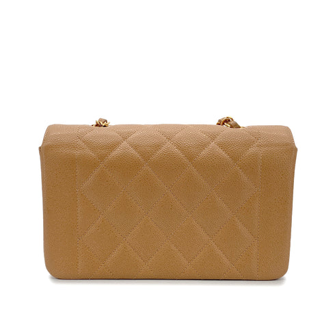 CHANEL VINTAGE DIANA SMALL CHAIN SHOULDER BAG BEIGE CAVIAR SKIN 90304981 - PURPOSE
