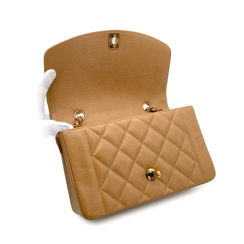 CHANEL VINTAGE DIANA SMALL CHAIN SHOULDER BAG BEIGE CAVIAR SKIN 90304981 - PURPOSE
