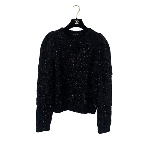 CHANEL RHINESTONE KNIT BLACK MULTICOLOR ALPACA 38 P57 RTW 90304983