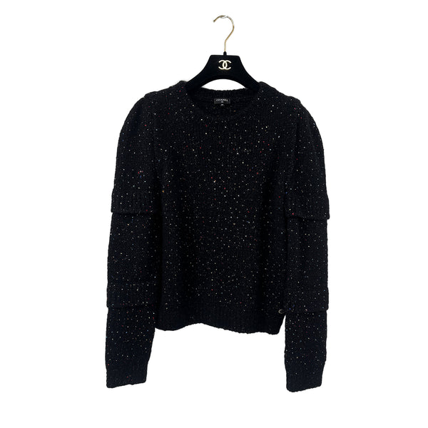 CHANEL RHINESTONE KNIT BLACK MULTICOLOR ALPACA 38 P57 RTW 90304983