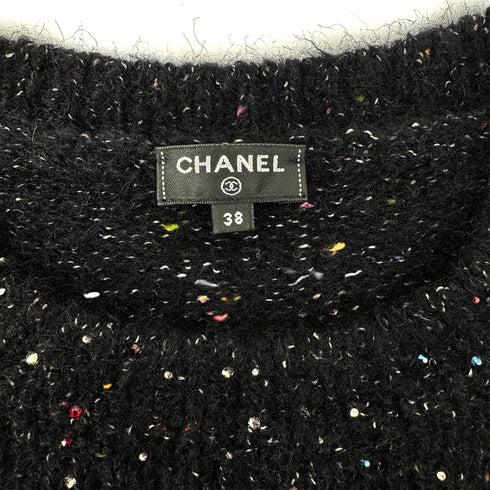 CHANEL RHINESTONE KNIT BLACK MULTICOLOR ALPACA 38 P57 RTW 90304983