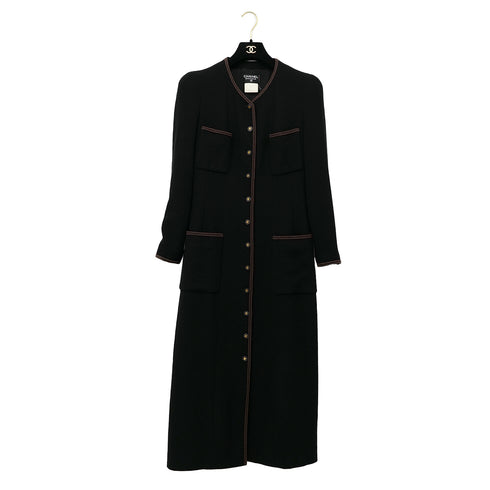 CHANEL VINTAGE COCO BUTTON LONG COAT BLACK 42 RTW 90305048