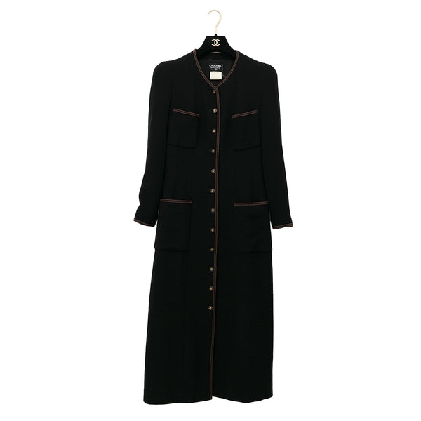 CHANEL VINTAGE COCO BUTTON LONG COAT BLACK 42 RTW 90305048