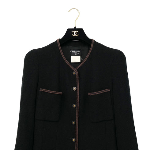 CHANEL VINTAGE COCO BUTTON LONG COAT BLACK 42 RTW 90305048