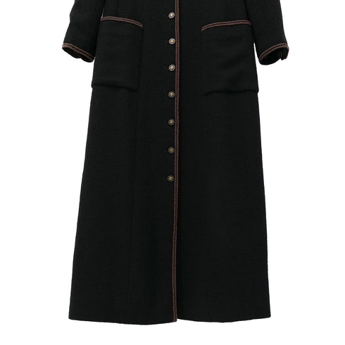 CHANEL VINTAGE COCO BUTTON LONG COAT BLACK 42 RTW 90305048