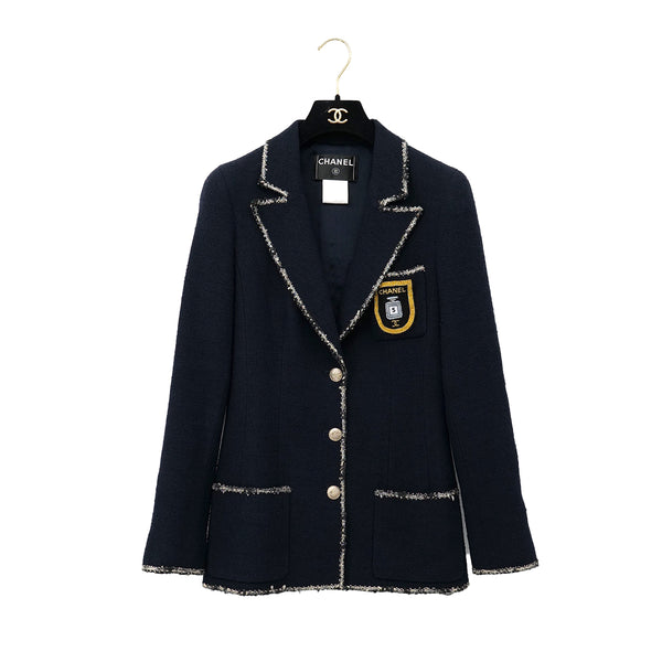 CHANEL COCO BUTTON NO5 TWEED JACKET NAVY WOOL 38 05C RTW 90305049
