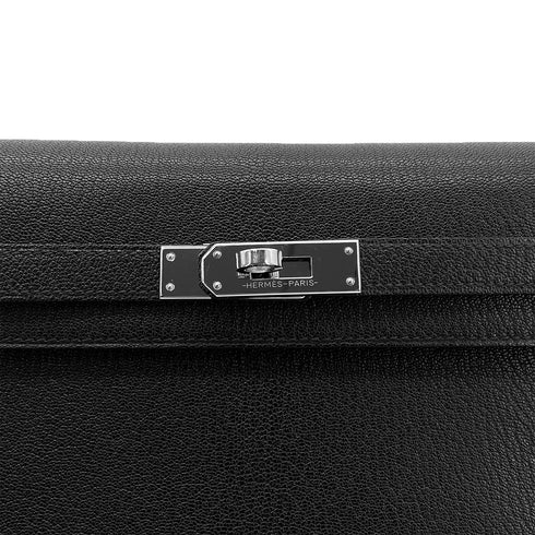 HERMES KELLY ELAN BLACK CHEVRE MYSORE CLUTCH SHOULDER BAG B PHW 90305111