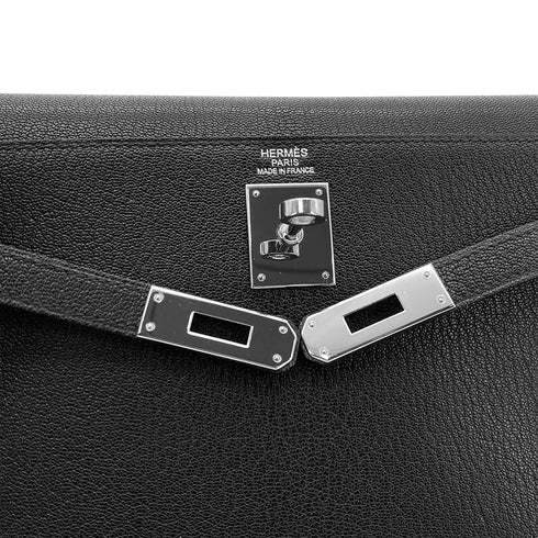 HERMES KELLY ELAN BLACK CHEVRE MYSORE CLUTCH SHOULDER BAG B PHW 90305111