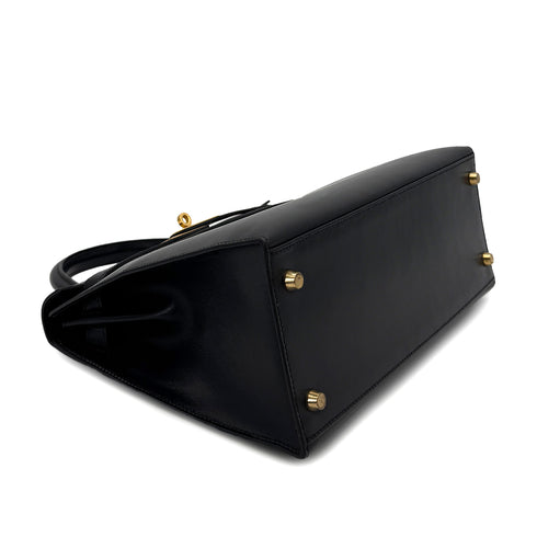 HERMES KELLY 28 SELLIER BLACK BOX CALF HAND BAG 2000 SQUARE D GOLD HARDWARE 90305112 - PURPOSE
