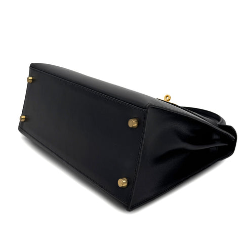 HERMES KELLY 28 SELLIER BLACK BOX CALF HAND BAG 2000 SQUARE D GOLD HARDWARE 90305112 - PURPOSE