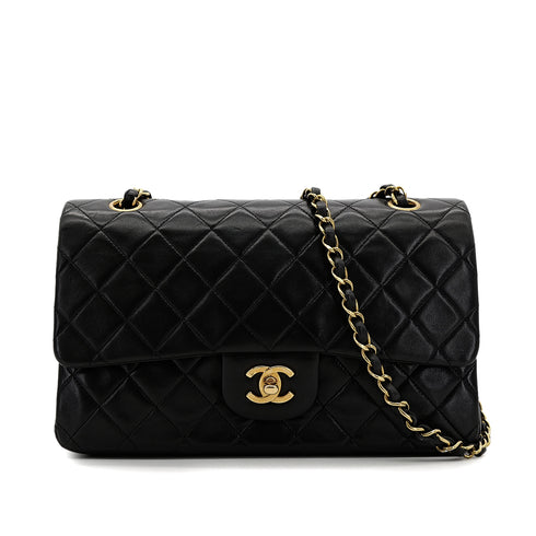 CHANEL VINTAGE CLASSIC FLAP MEDIUM CHAIN SHOULDER BAG BLACK LAMB SKIN 90305115