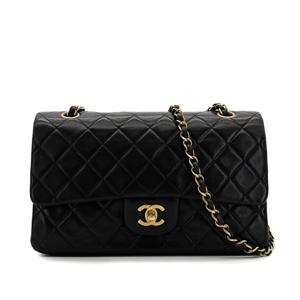 CHANEL VINTAGE CLASSIC FLAP MEDIUM CHAIN SHOULDER BAG BLACK LAMB SKIN 90305115