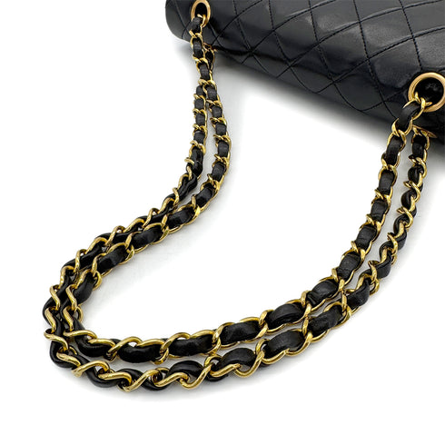 CHANEL VINTAGE CLASSIC FLAP MEDIUM CHAIN SHOULDER BAG BLACK LAMB SKIN 90305115