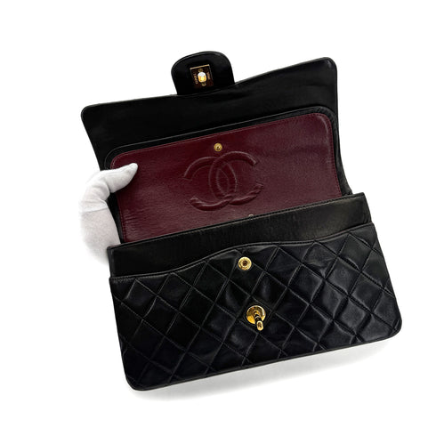 CHANEL VINTAGE CLASSIC FLAP MEDIUM CHAIN SHOULDER BAG BLACK LAMB SKIN 90305115