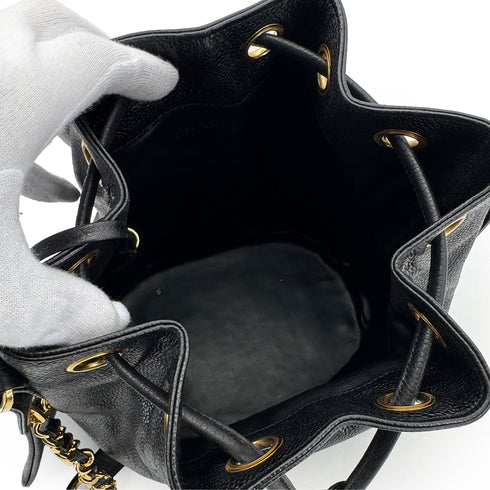 CHANEL VINTAGE TRIPLE COCOMARK DRAWSTRING CHAIN SHOULDER BAG BLACK CAVIAR SKIN 90305117