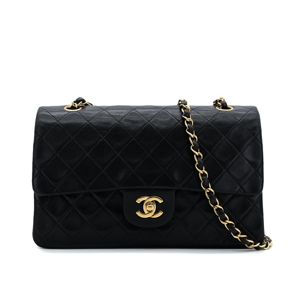 CHANEL VINTAGE CLASSIC FLAP MEDIUM CHAIN SHOULDER BAG BLACK LAMB SKIN 90305119