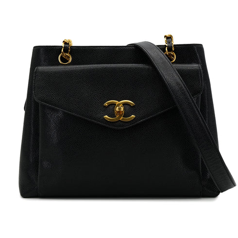 CHANEL VINTAGE TURN LOCK CHAIN TOTE BAG BLACK CAVIAR SKIN 90305120 - PURPOSE
