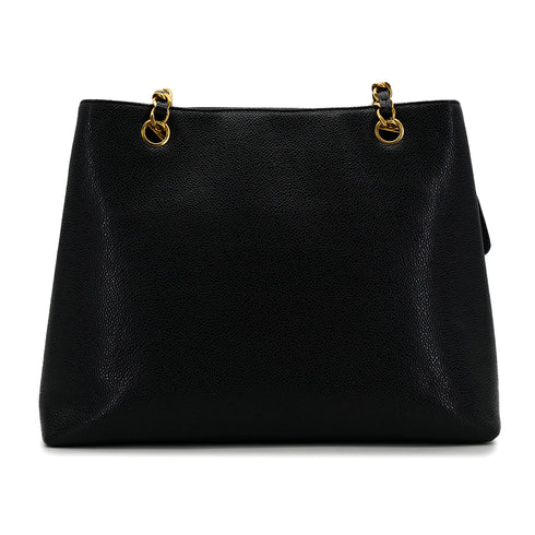 CHANEL VINTAGE TURN LOCK CHAIN TOTE BAG BLACK CAVIAR SKIN 90305120 - PURPOSE