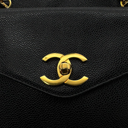 CHANEL VINTAGE TURN LOCK CHAIN TOTE BAG BLACK CAVIAR SKIN 90305120 - PURPOSE