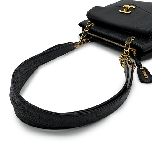CHANEL VINTAGE TURN LOCK CHAIN TOTE BAG BLACK CAVIAR SKIN 90305120 - PURPOSE