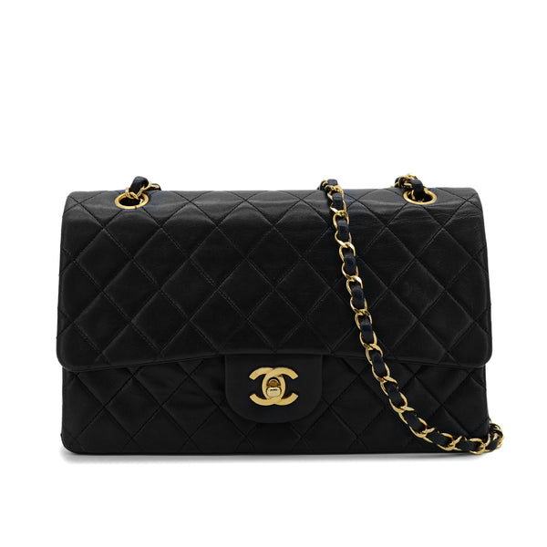 CHANEL VINTAGE CLASSIC FLAP MEDIUM CHAIN SHOULDER BAG BLACK LAMB SKIN 90305121