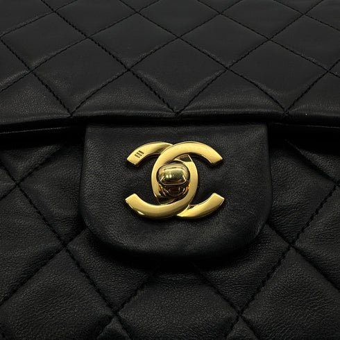CHANEL VINTAGE CLASSIC FLAP MEDIUM CHAIN SHOULDER BAG BLACK LAMB SKIN 90305121