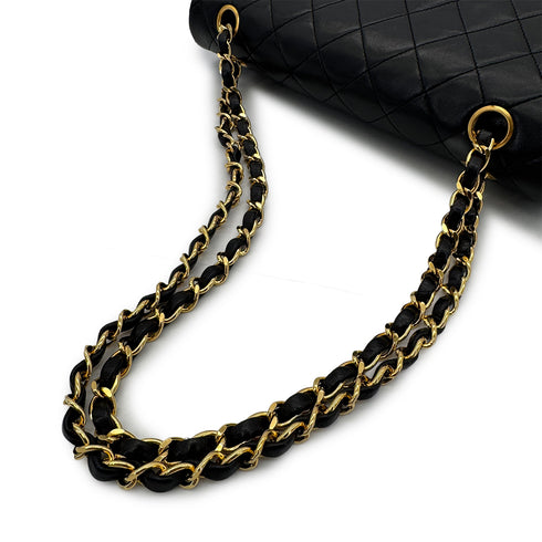 CHANEL VINTAGE CLASSIC FLAP MEDIUM CHAIN SHOULDER BAG BLACK LAMB SKIN 90305121