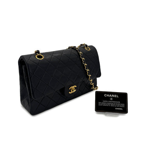 CHANEL VINTAGE CLASSIC FLAP MEDIUM CHAIN SHOULDER BAG BLACK LAMB SKIN 90305121