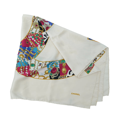 CHANEL VINTAGE SCARF COCOMARK GRIPOA PATTERN WHITE SILK 90305122 - PURPOSE