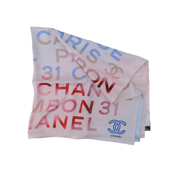 CHANEL VINTAGE SCARF COCOMARK PINK BLUE SILK 90305123