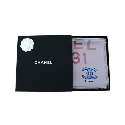 CHANEL VINTAGE SCARF COCOMARK PINK BLUE SILK 90305123