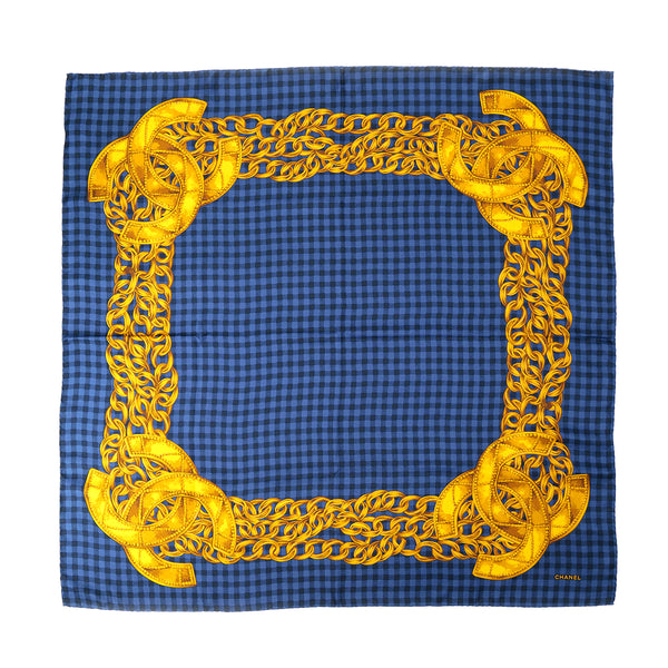 CHANEL VINTAGE SCARF COCOMARK CHAIN PATTERN BLUE SILK 90305124 - PURPOSE