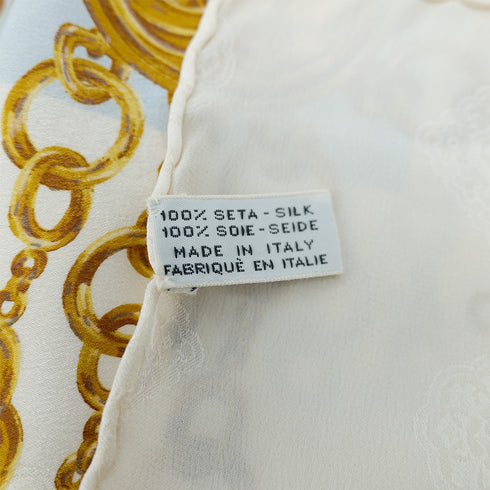 CHANEL VINTAGE SCARF COCOMARK CHAIN PATTERN WHITE LIGHT BLUE SILK 90305125