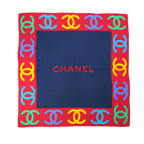 CHANEL VINTAGE SCARF COCOMARK LOGO MULTICOLOR SILK 90305131