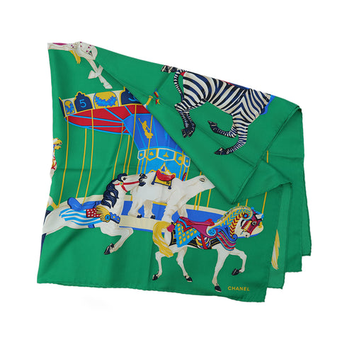 CHANEL VINTAGE SCARF COCOMARK ANIMAL PATTERN GREEN SILK 90305132 - PURPOSE