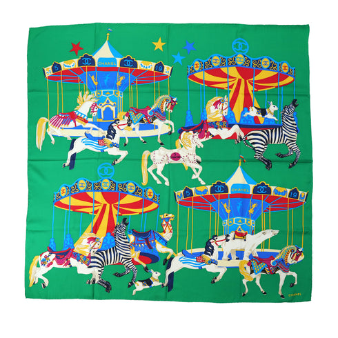 CHANEL VINTAGE SCARF COCOMARK ANIMAL PATTERN GREEN SILK 90305132 - PURPOSE