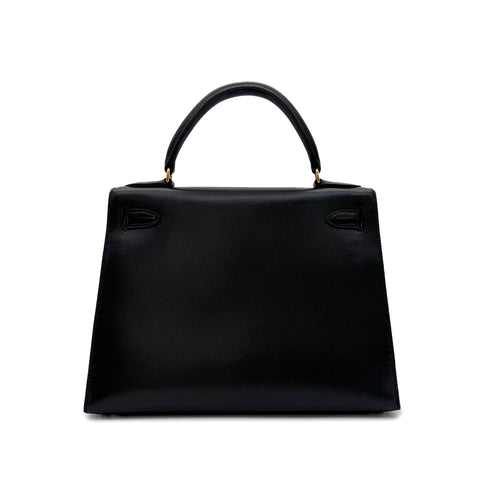 HERMES KELLY 28 SELLIER BLACK BOXCALF HAND SHOULDER BAG □A GHW 90305221
