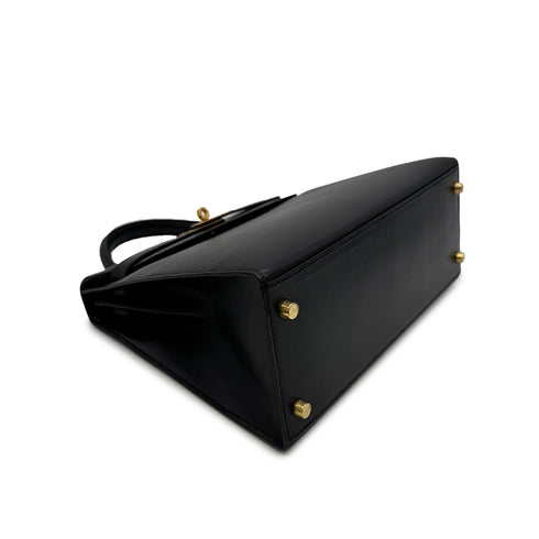 HERMES KELLY 28 SELLIER BLACK BOXCALF HAND SHOULDER BAG □A GHW 90305221