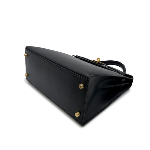 HERMES KELLY 28 SELLIER BLACK BOXCALF HAND SHOULDER BAG □A GHW 90305221