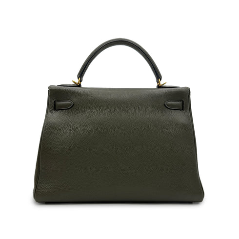 HERMES KELLY 32 RETOURNE VERT OLIVE EVERCOLOR HAND BAG □F GHW 90305222