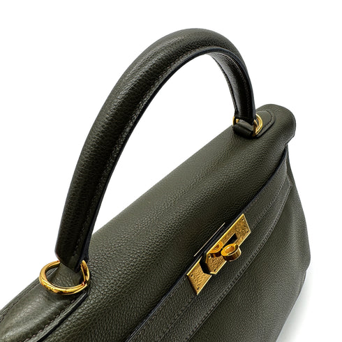 HERMES KELLY 32 RETOURNE VERT OLIVE EVERCOLOR HAND BAG □F GHW 90305222