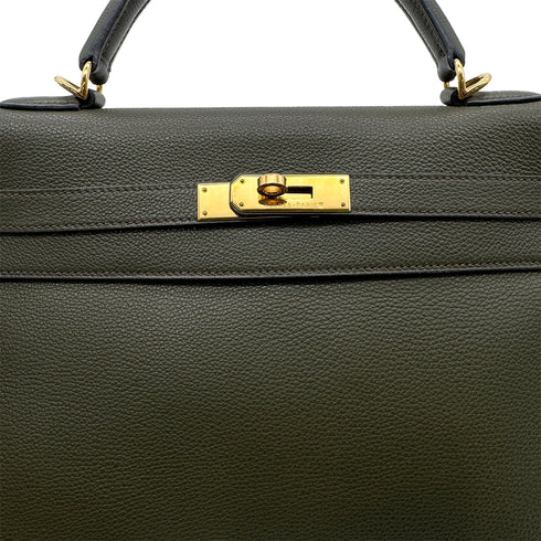 HERMES KELLY 32 RETOURNE VERT OLIVE EVERCOLOR HAND BAG □F GHW 90305222