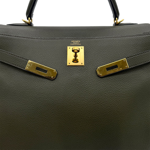 HERMES KELLY 32 RETOURNE VERT OLIVE EVERCOLOR HAND BAG □F GHW 90305222