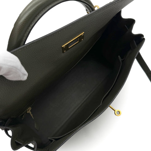 HERMES KELLY 32 RETOURNE VERT OLIVE EVERCOLOR HAND BAG □F GHW 90305222