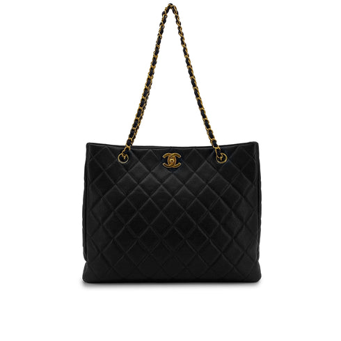 CHANEL VINTAGE MATELASSE CHAIN TOTE BAG BLACK CAVIAR SKIN 90305226