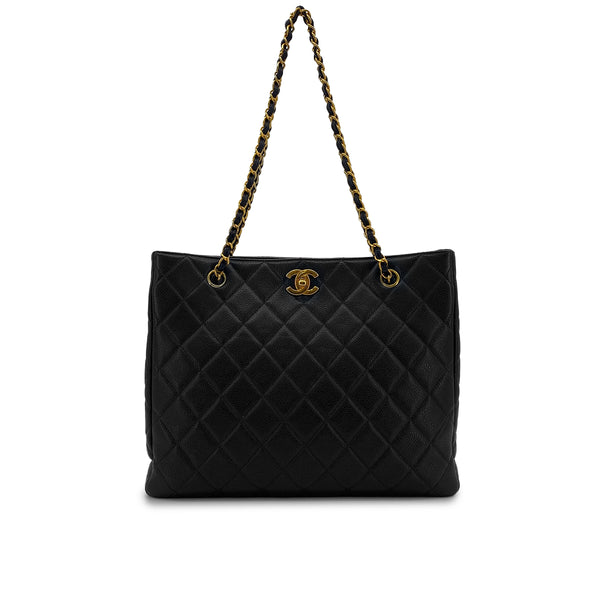 CHANEL VINTAGE MATELASSE CHAIN TOTE BAG BLACK CAVIAR SKIN 90305226
