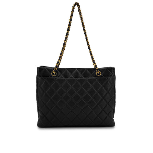 CHANEL VINTAGE MATELASSE CHAIN TOTE BAG BLACK CAVIAR SKIN 90305226