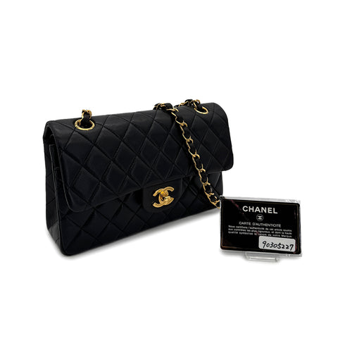 CHANEL VINTAGE CLASSIC FLAP SMALL CHAIN SHOULDER BAG BLACK LAMB SKIN 90305227